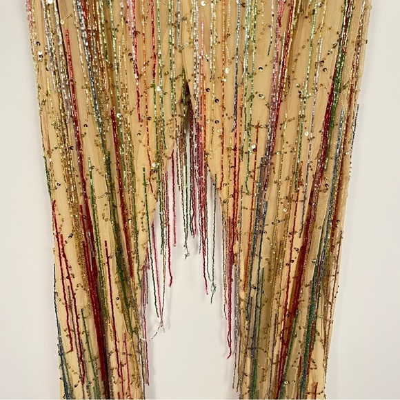 Nasty Gal Yellow Tan Tassel Beaded Sequin Flare Pants NWT sz 8 - Picture 11 of 15